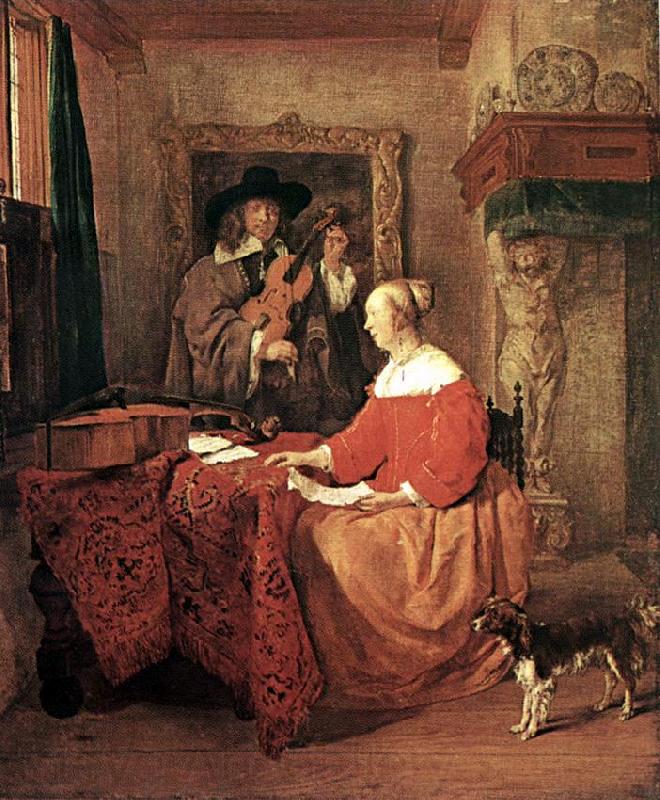 METSU, Gabriel A Woman Seated at a Table and a Man Tuning a Violin sg Norge oil painting art